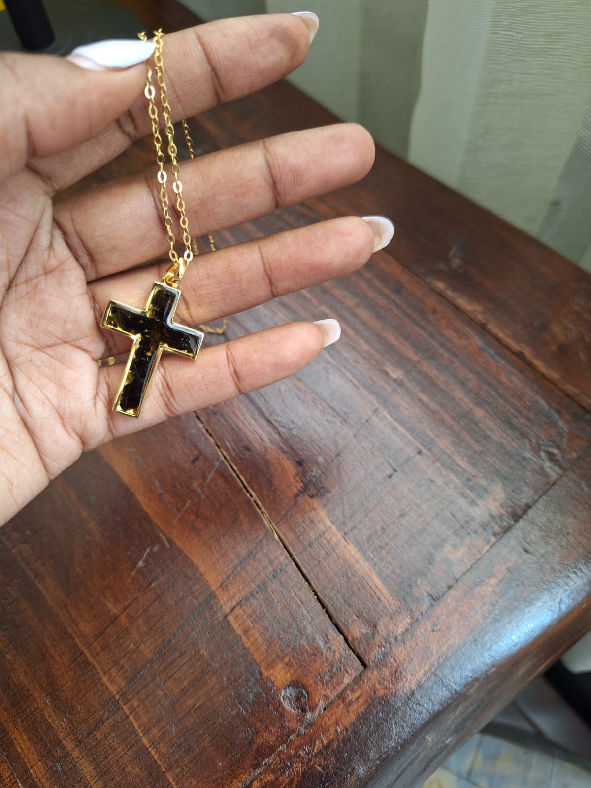 Gold Black Tourmaline Cross Necklace