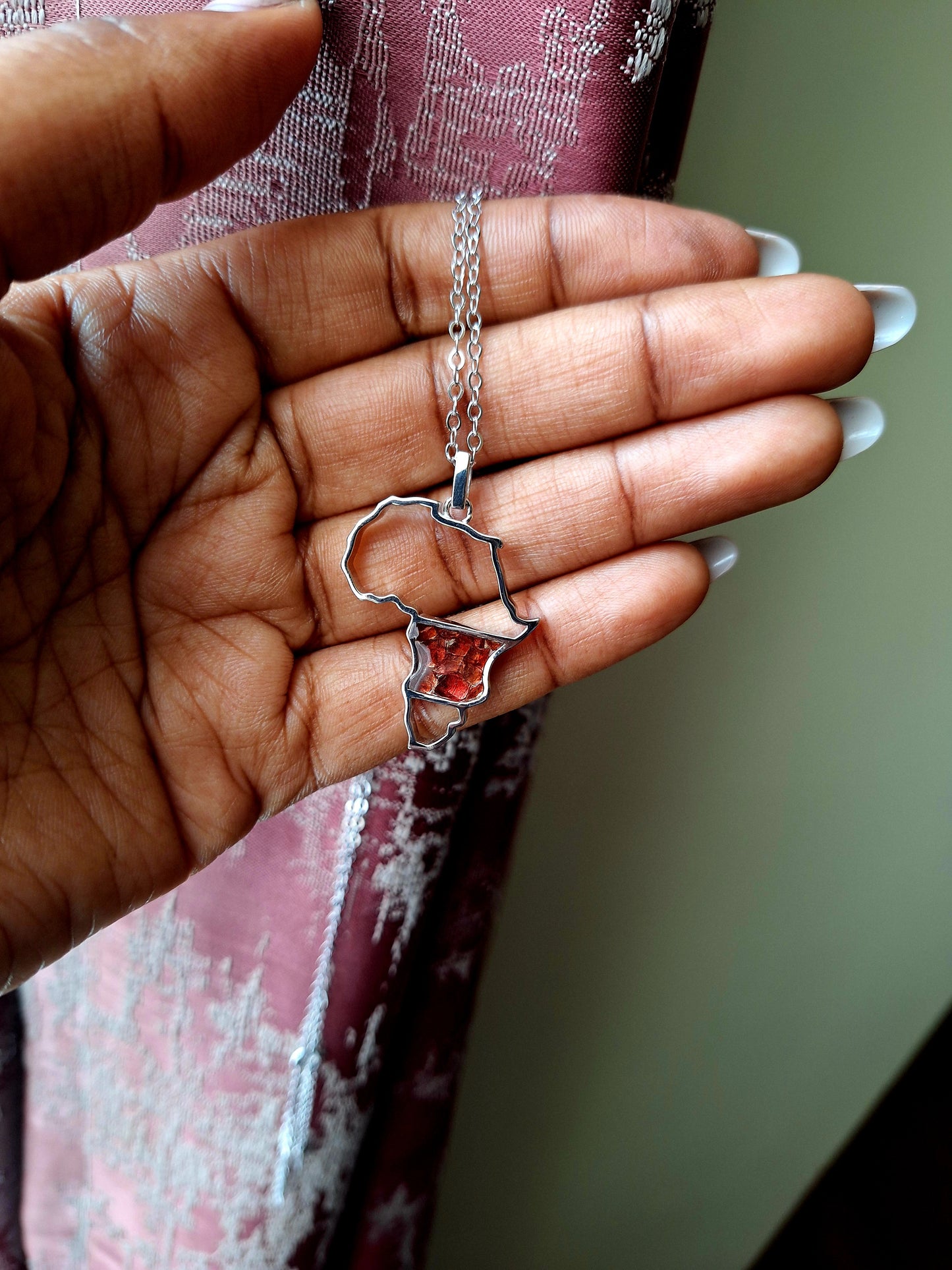 Silver Red Garnet Afrika Necklace
