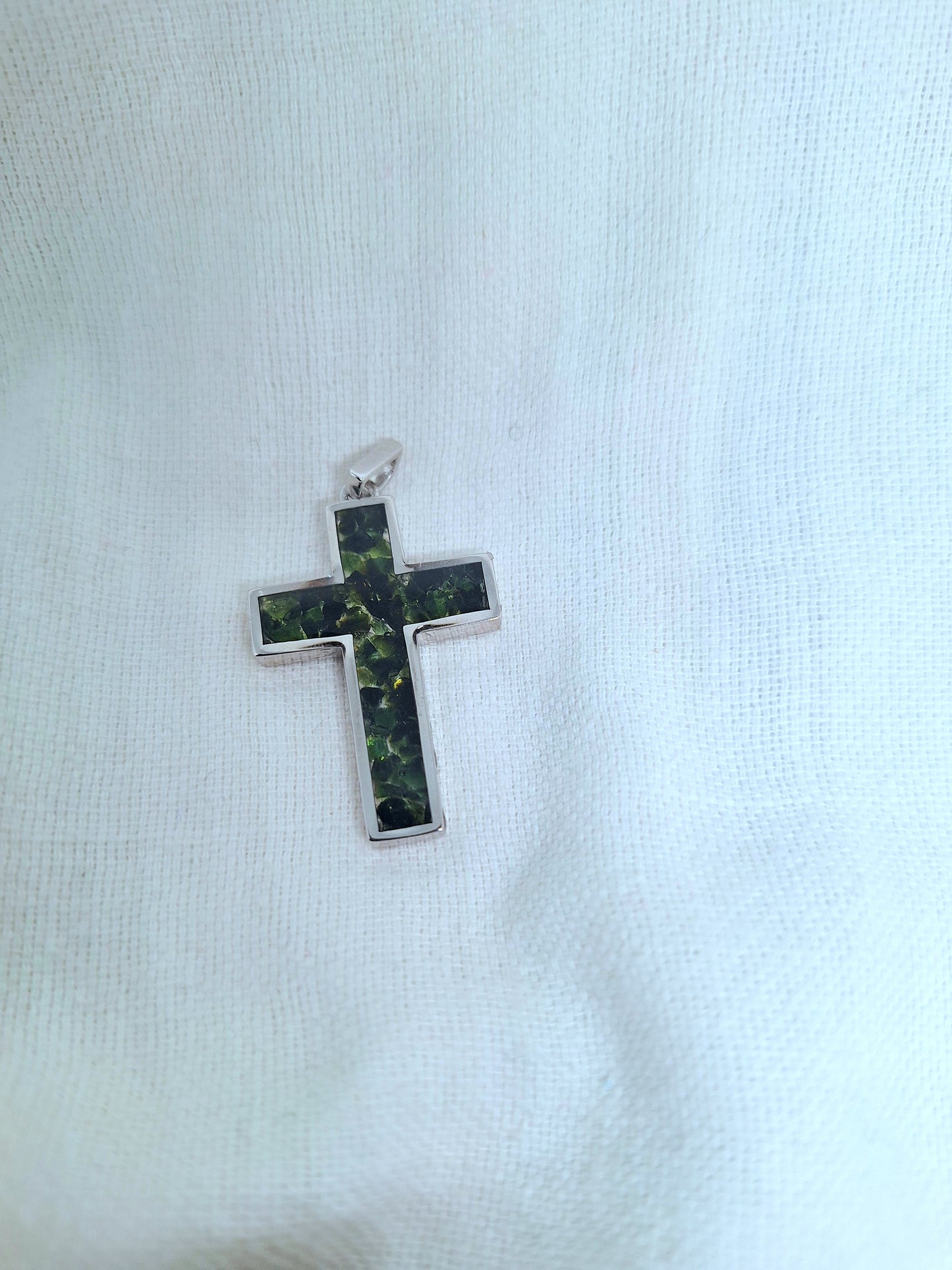 Silver Green Tourmaline Cross Necklace
