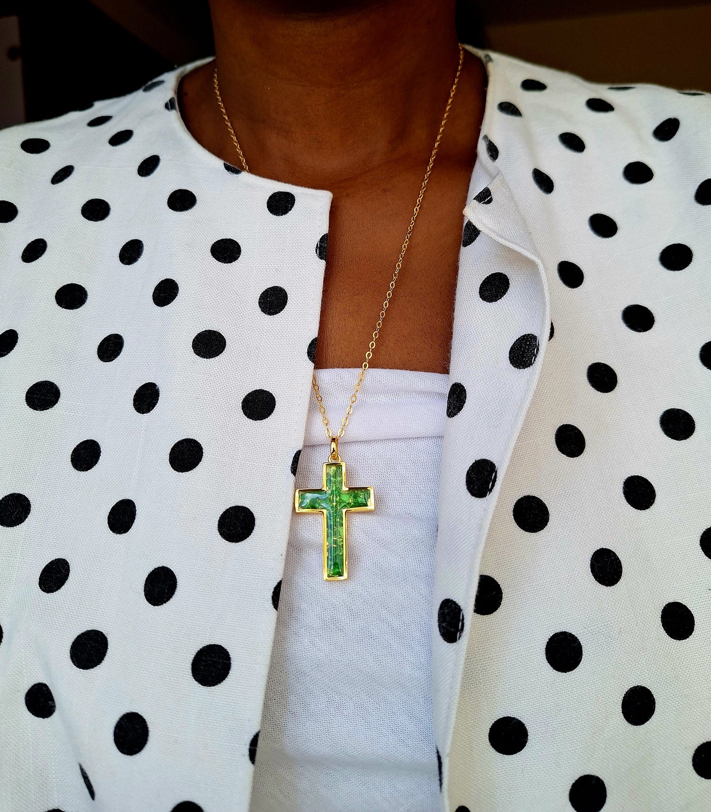 Gold Tsavorite Cross Necklace