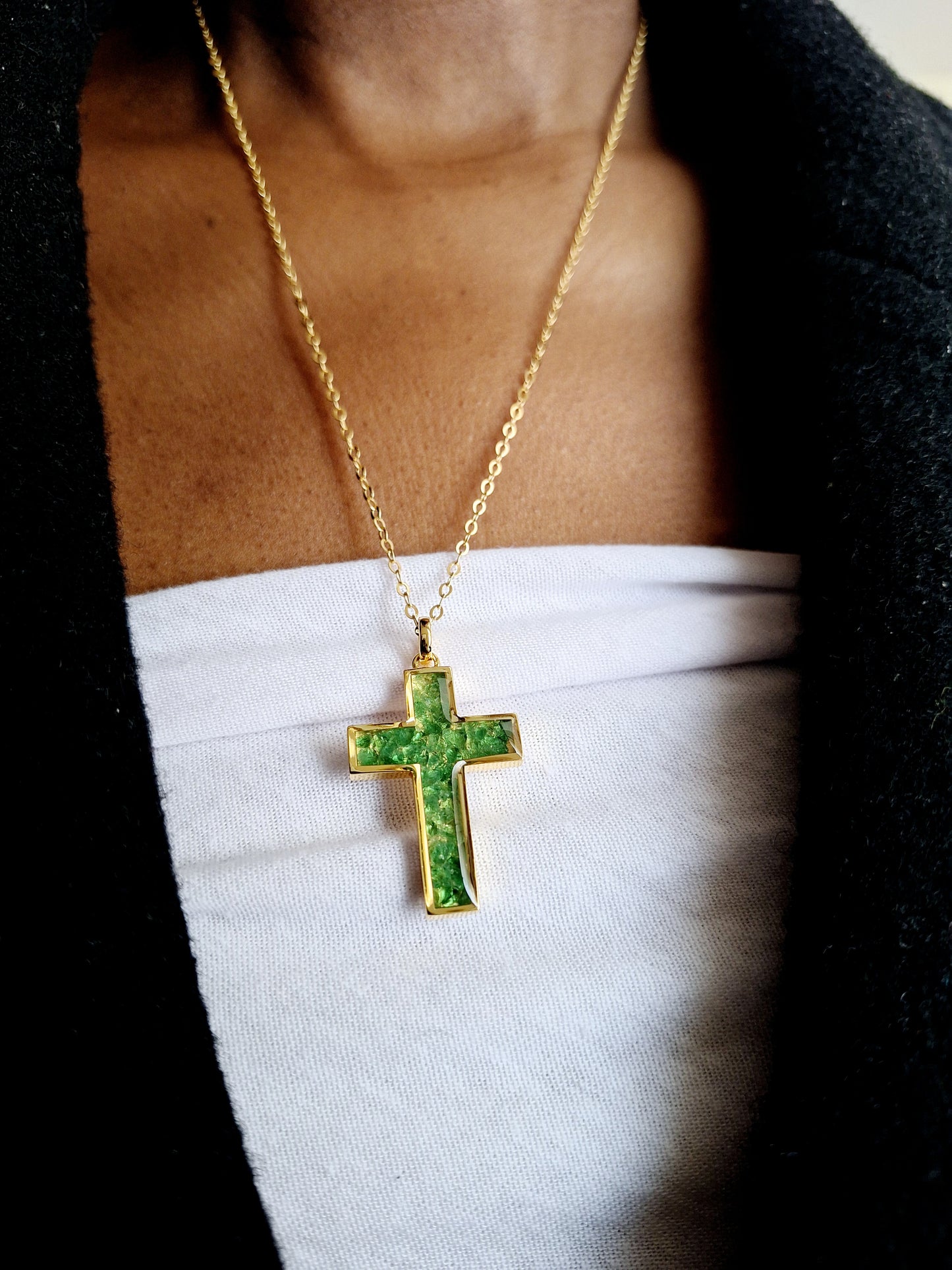 Gold Tsavorite Cross Necklace