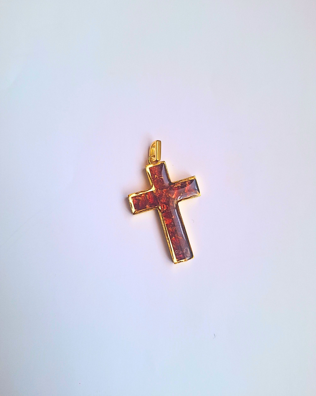 Gold Red Garnet Cross Pendant