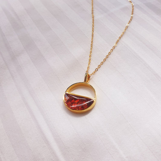 Gold Red Garnet Mwezi Necklace
