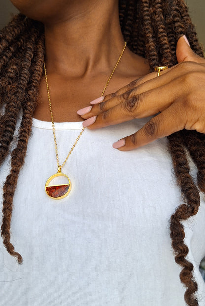 Gold Red Garnet Mwezi Necklace
