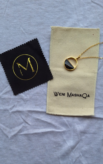 Gold Black Tourmaline Mwezi Necklace