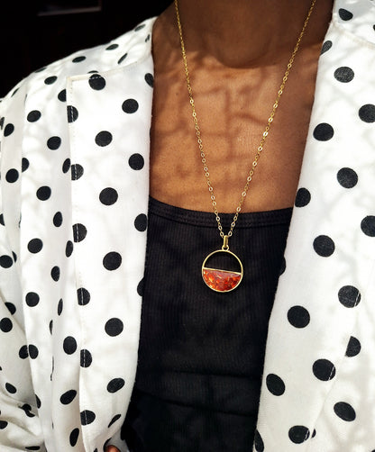Gold Red Garnet Mwezi Necklace
