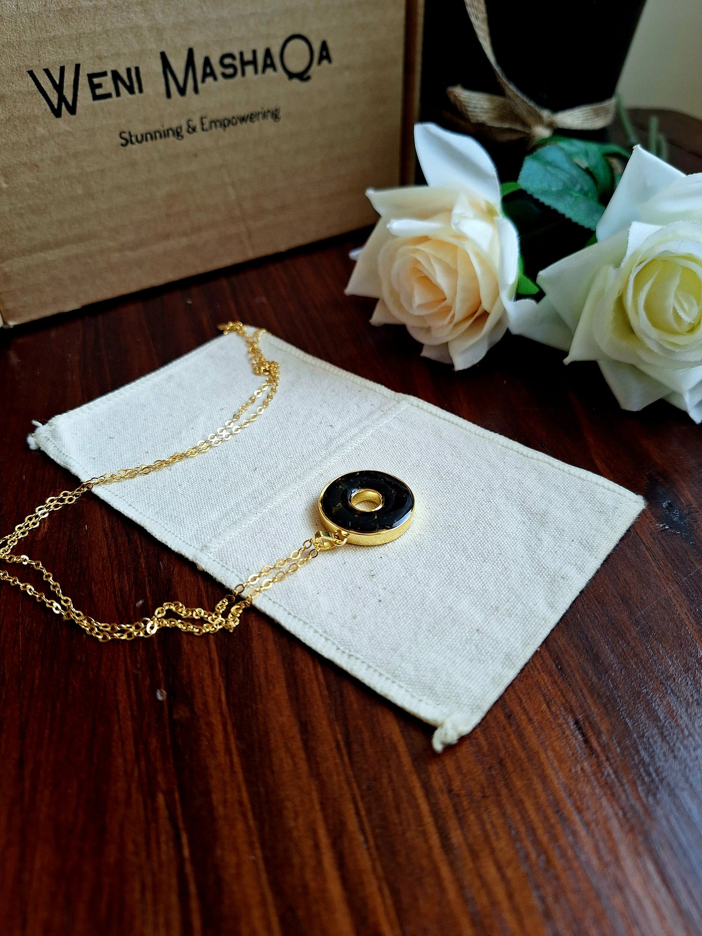 Gold Black Tourmaline Malkia Necklace