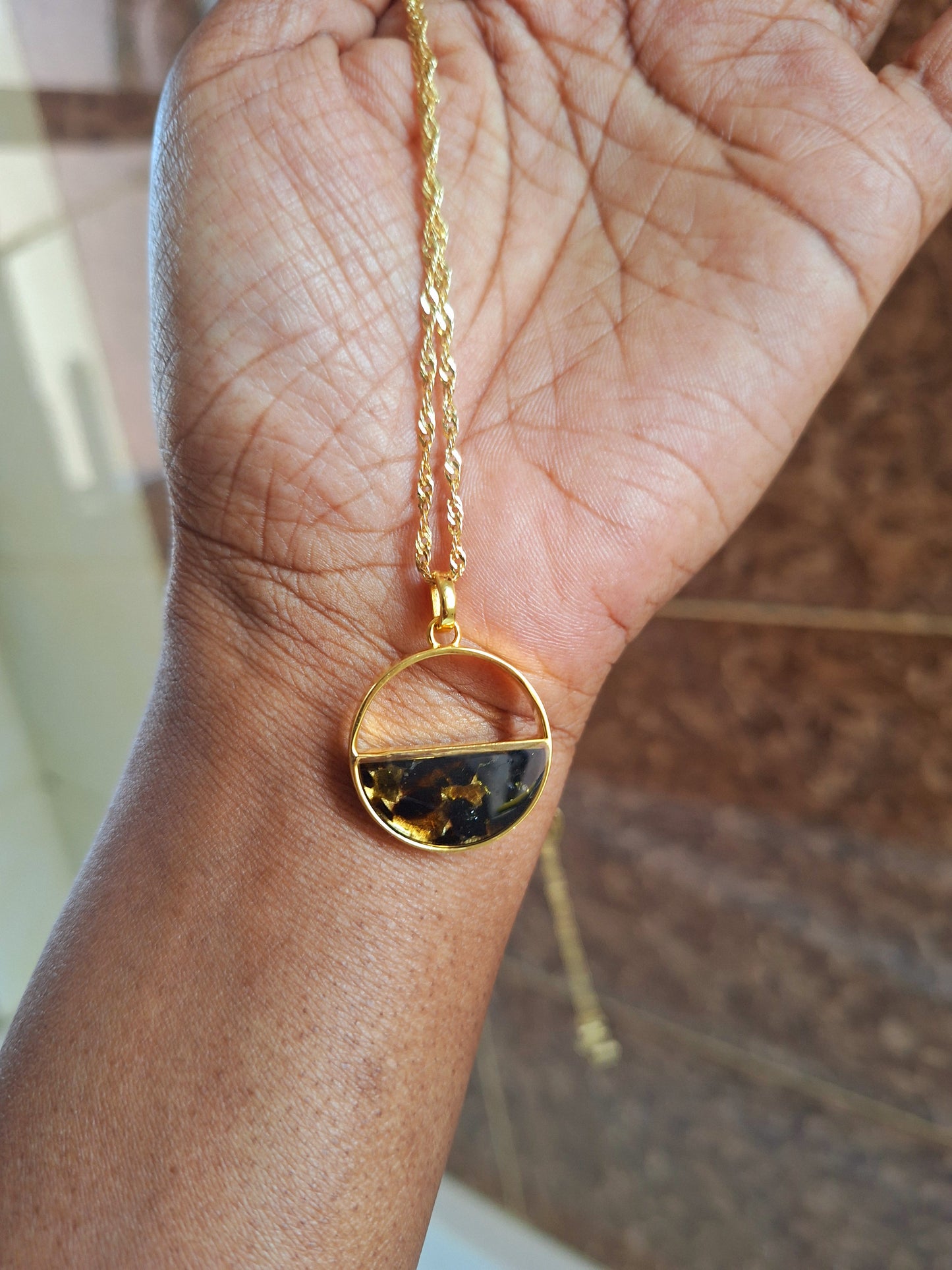 Gold Black Tourmaline Mwezi Necklace