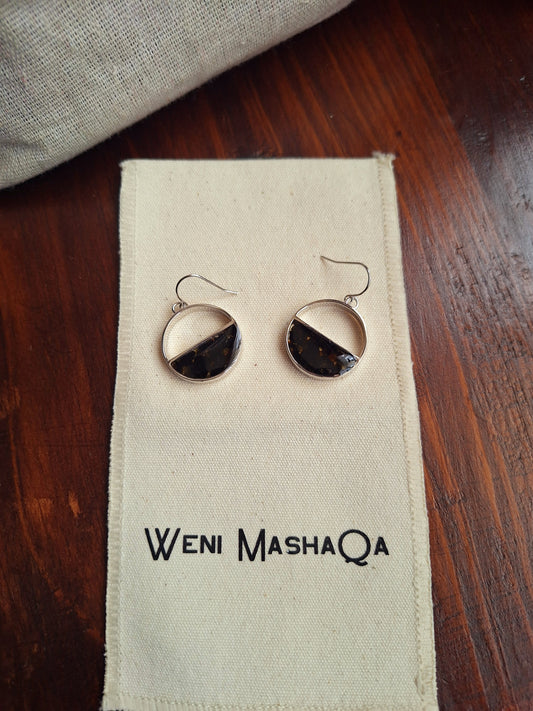 Silver Black Tourmaline Mwezi Earrings