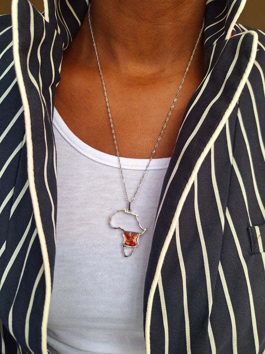 Silver Red Garnet Afrika Necklace