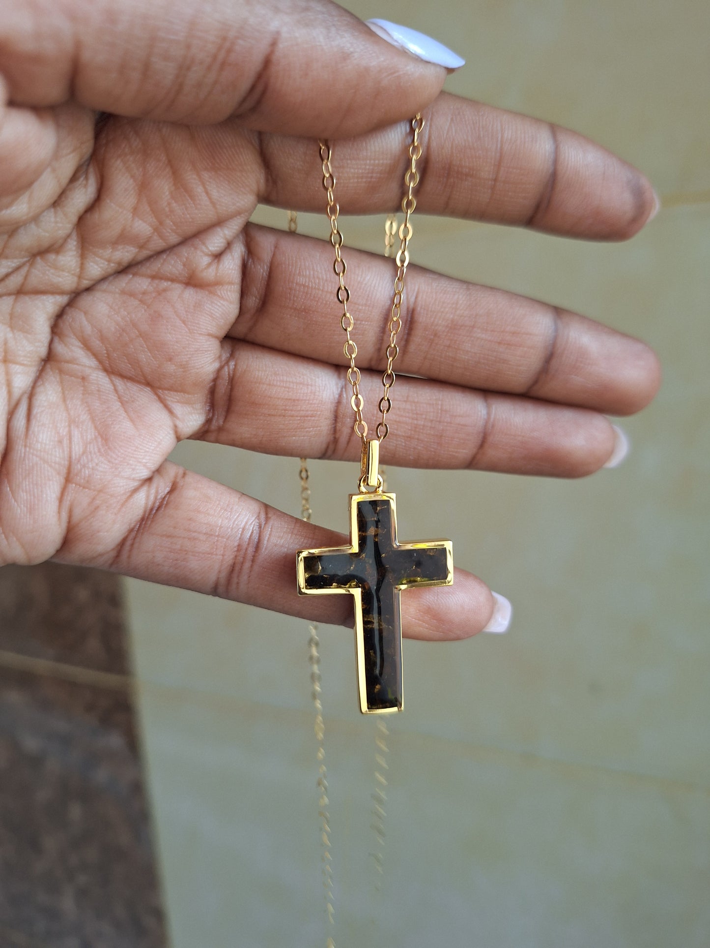 Gold Black Tourmaline Cross Necklace