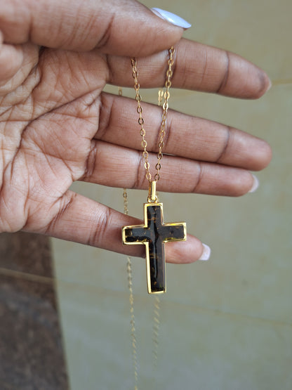 Gold Black Tourmaline Cross Necklace
