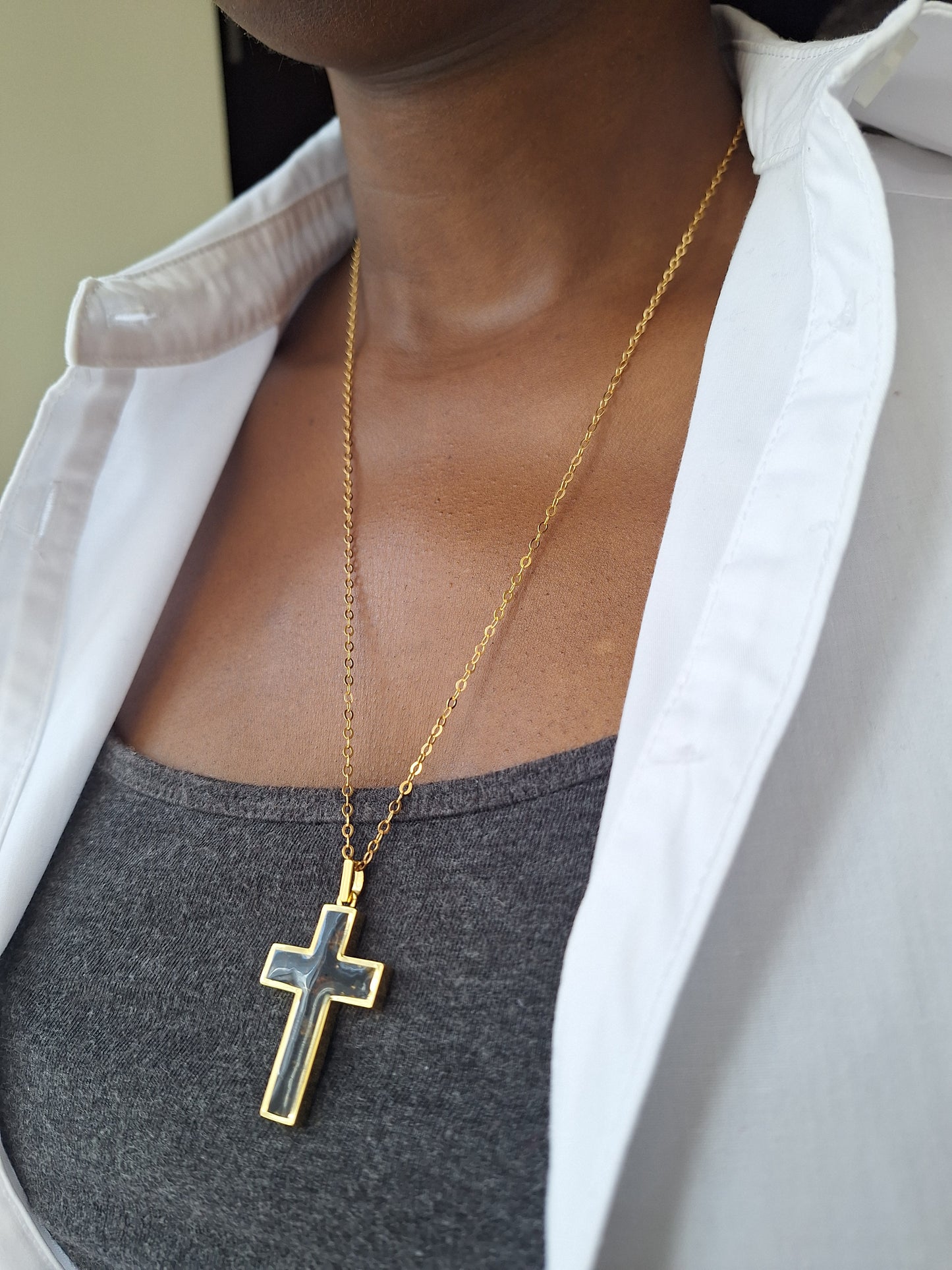Gold Black Tourmaline Cross Necklace