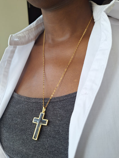 Gold Black Tourmaline Cross Necklace