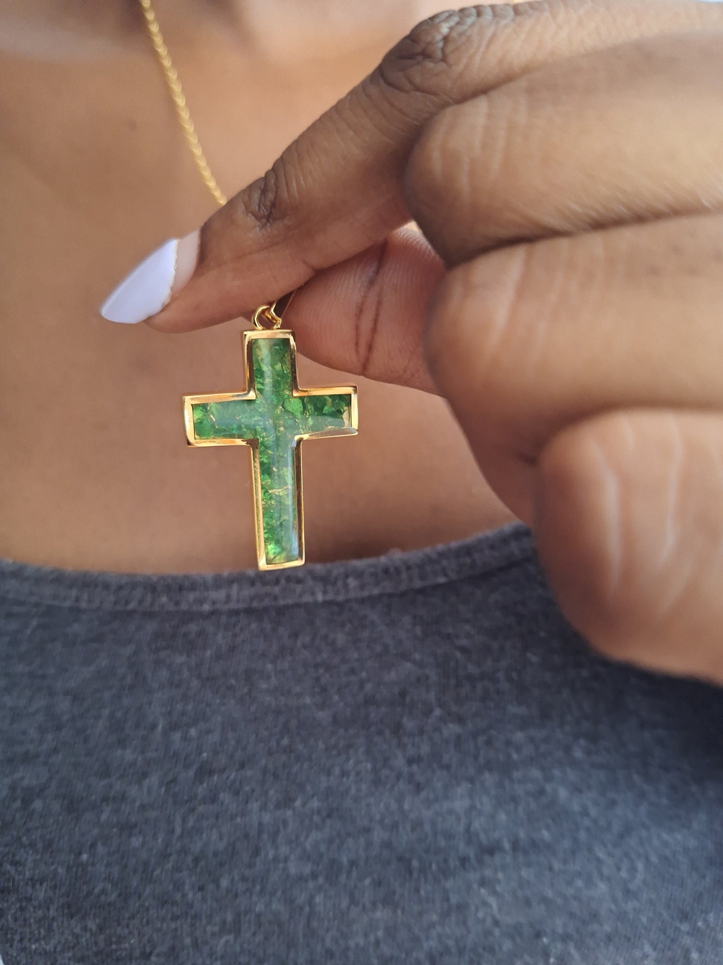 Gold Tsavorite Cross Necklace