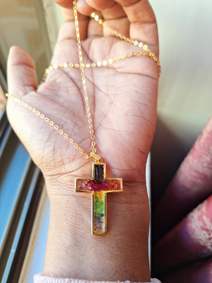 Gold Rainbow Cross Necklace