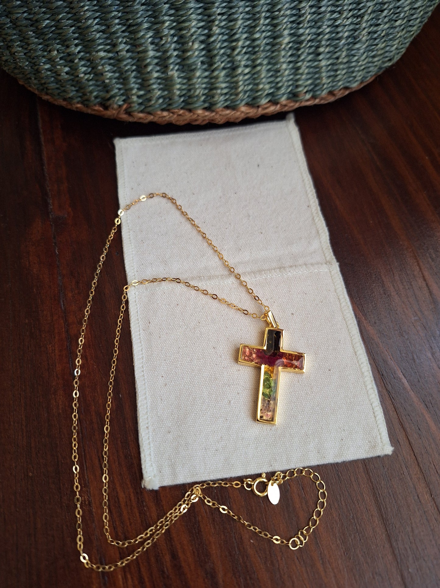 Gold Rainbow Cross Necklace