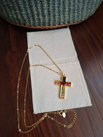 Gold Rainbow Cross Necklace
