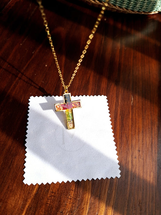 Gold Rainbow Cross Necklace