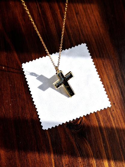 Gold Black Tourmaline Cross Necklace