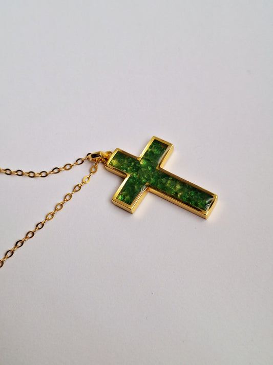 Gold Tsavorite Cross Necklace