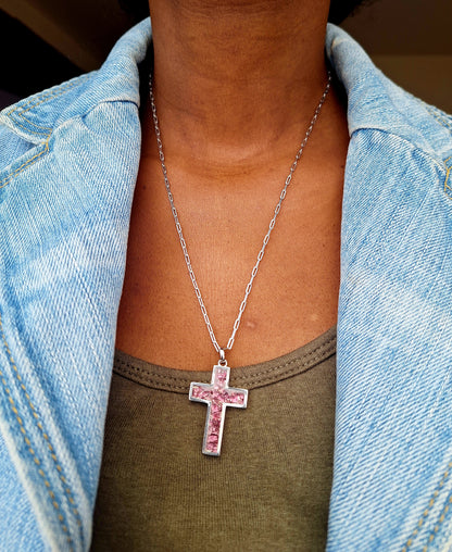 Silver Rhodolite Cross Necklace