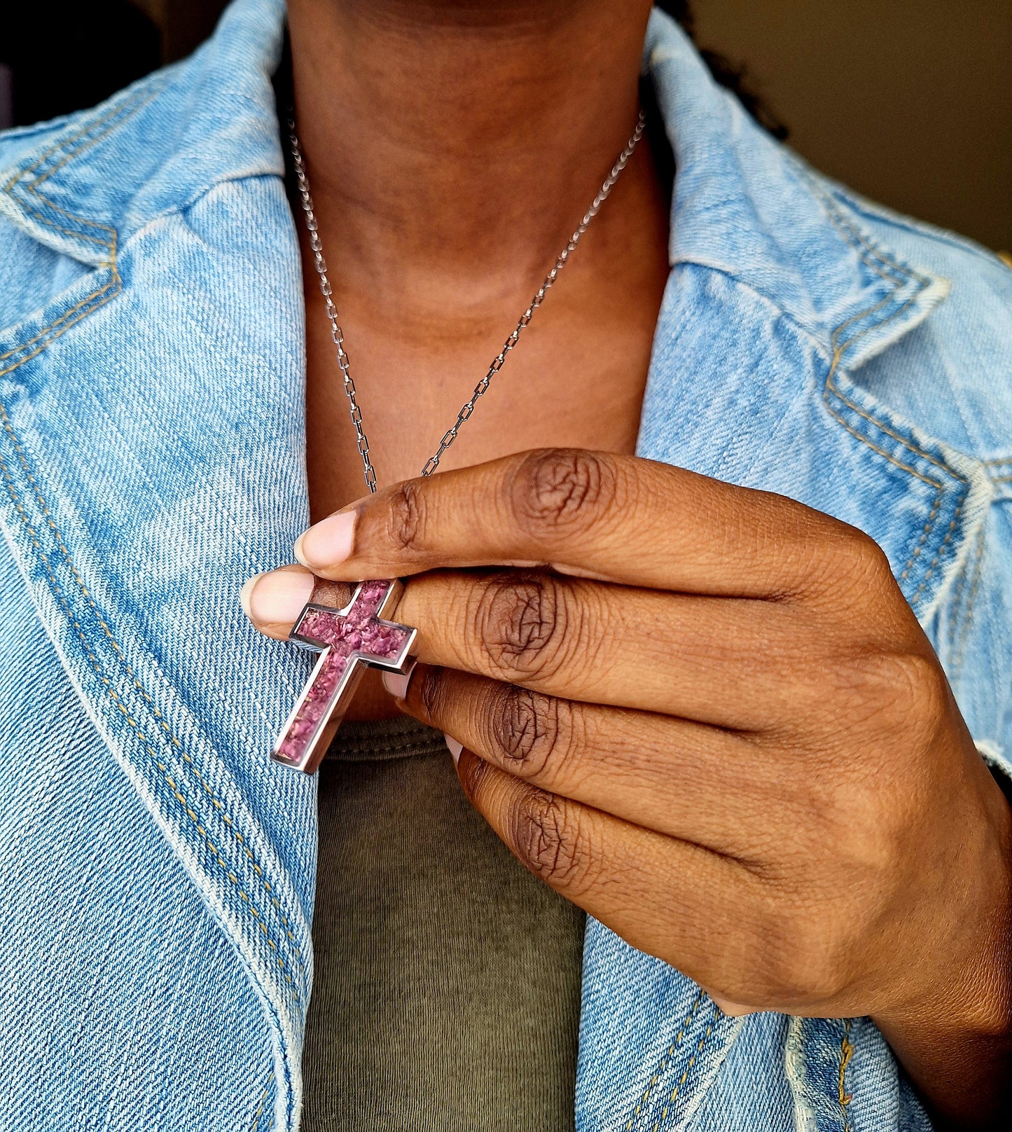 Silver Rhodolite Cross Necklace