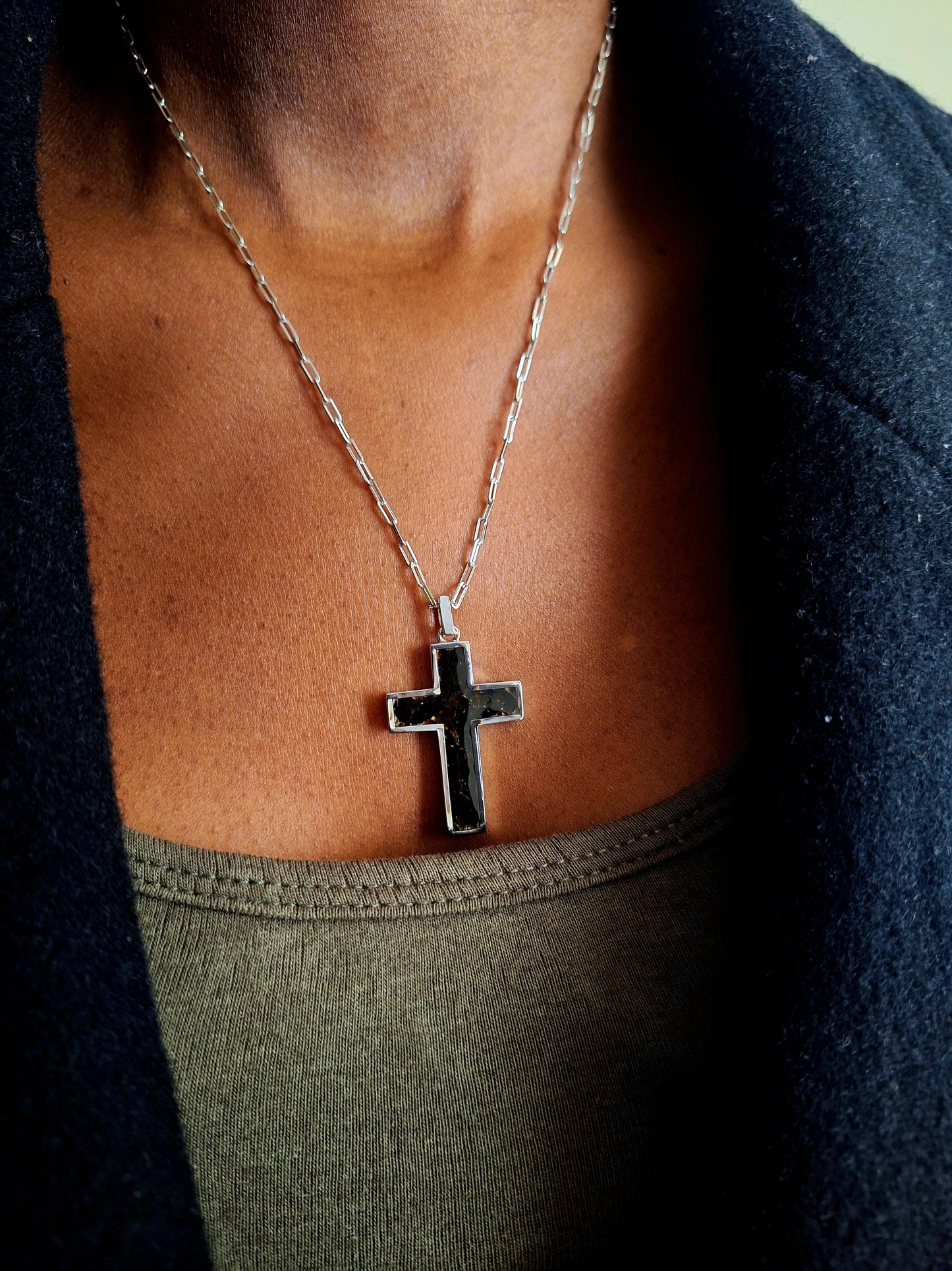 Silver Black Tourmaline Cross Necklace