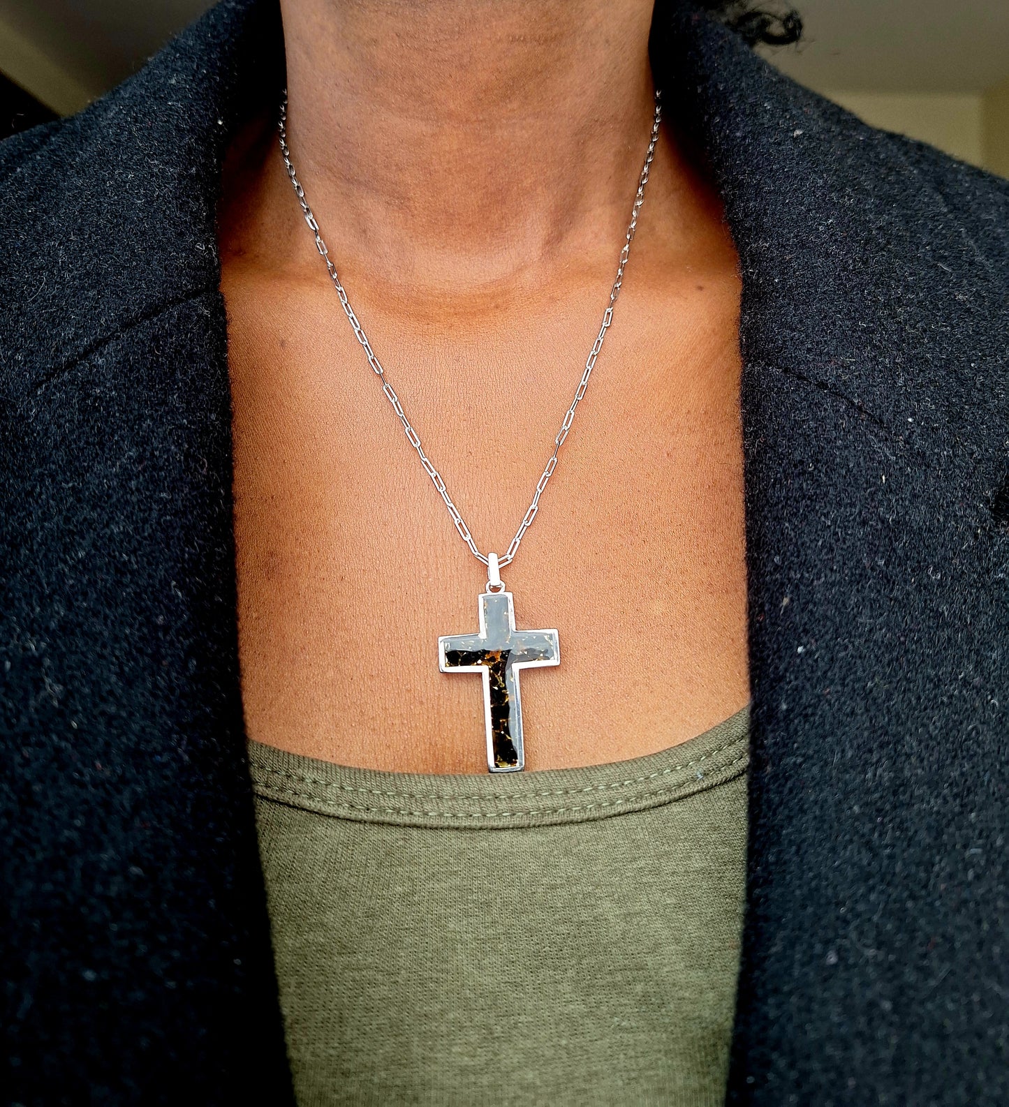 Silver Black Tourmaline Cross Necklace