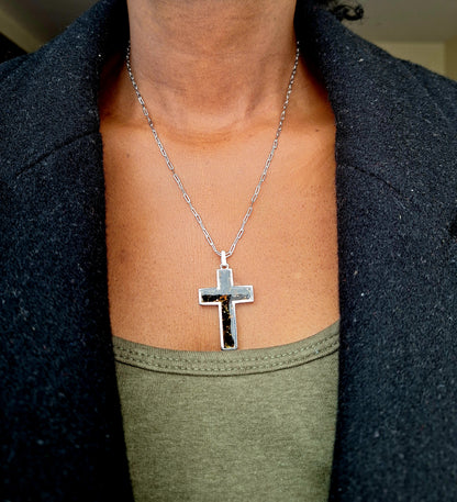 Silver Black Tourmaline Cross Necklace