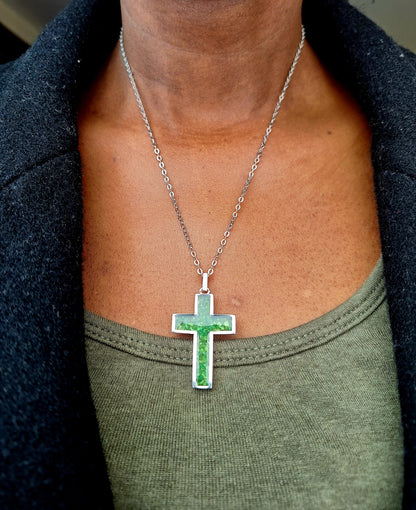Silver Tsavorite Cross Necklace