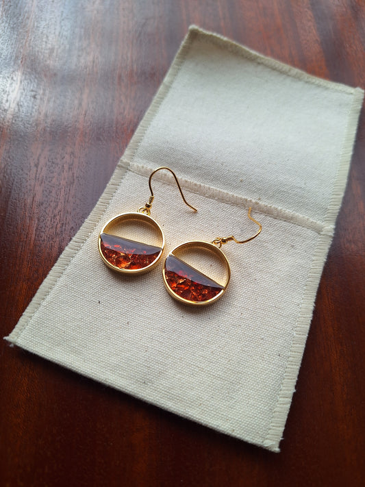 Gold Red Garnet  Mwezi Earrings