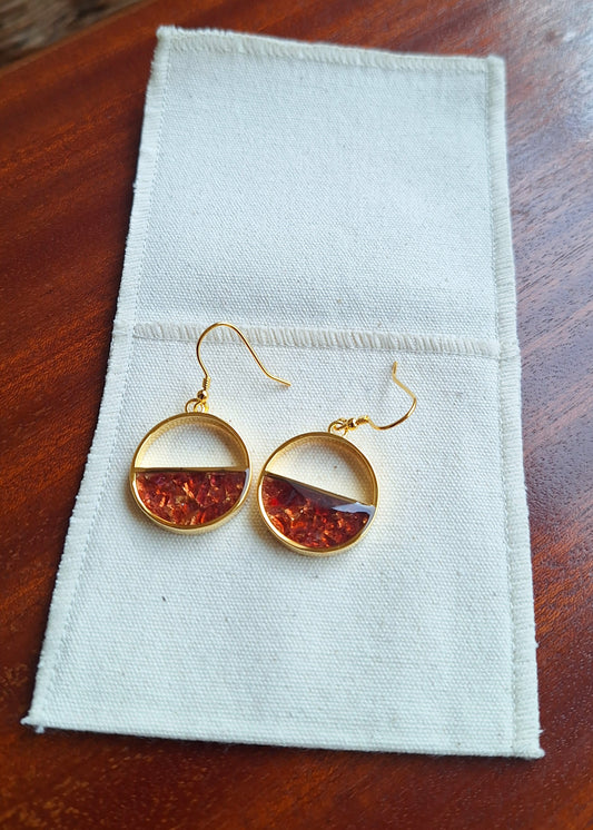 Gold Red Garnet  Mwezi Earrings