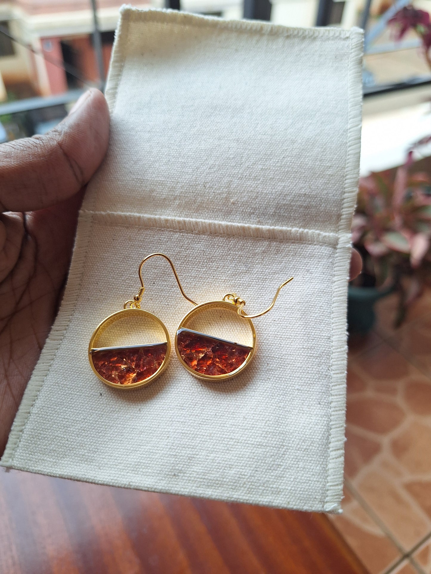 Gold Red Garnet  Mwezi Earrings