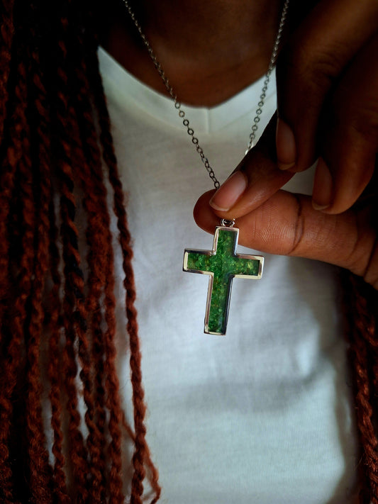 Silver Tsavorite Cross Necklace