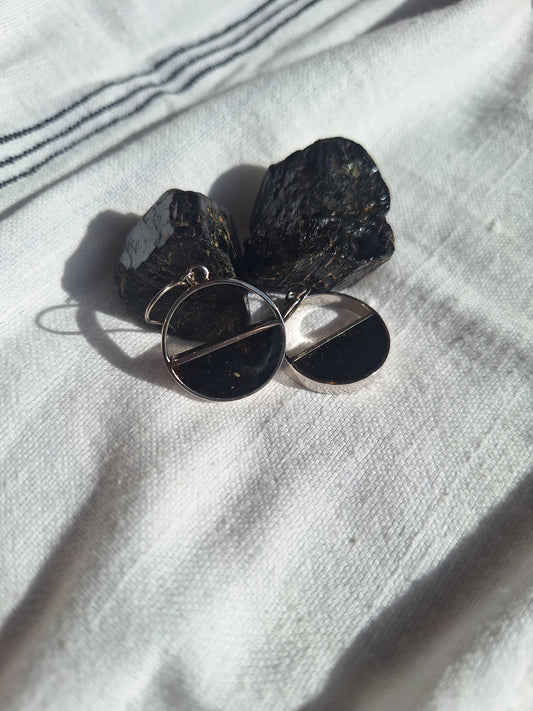Silver Black Tourmaline Mwezi Earrings