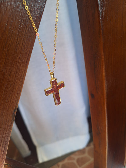 Gold Red Garnet Cross Pendant