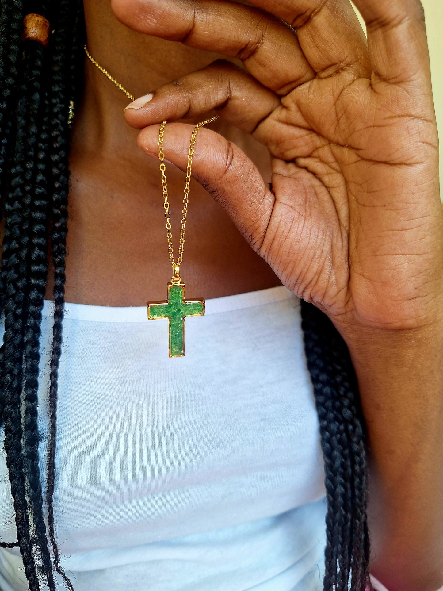 Gold Tsavorite Cross Necklace
