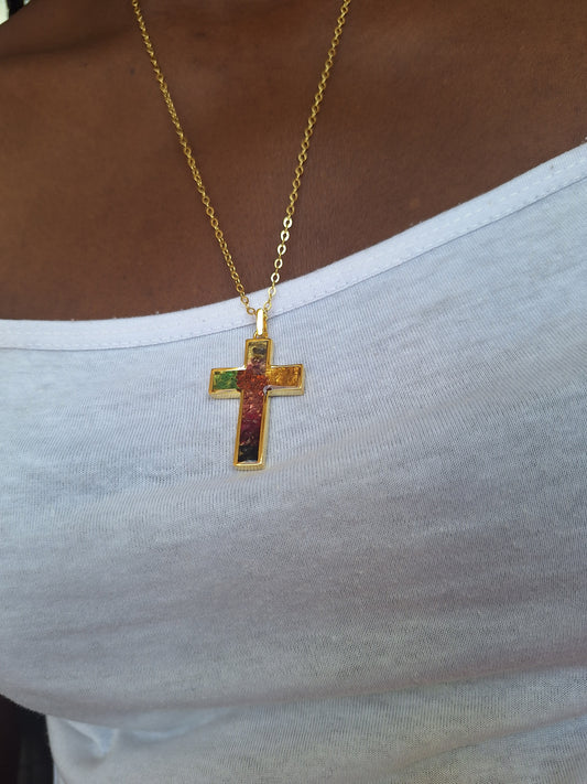 Gold Rainbow Cross Necklace