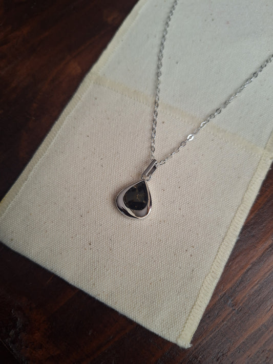 Silver Black Tourmaline Mao Necklace