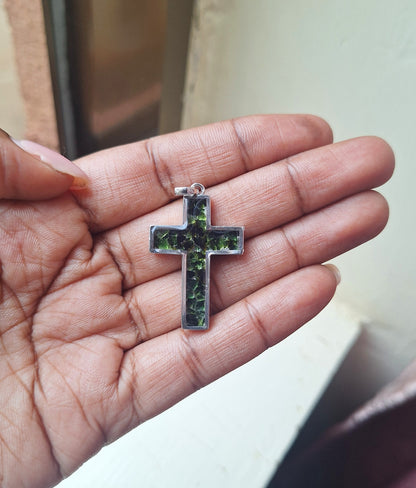 Silver Green Tourmaline Cross Necklace