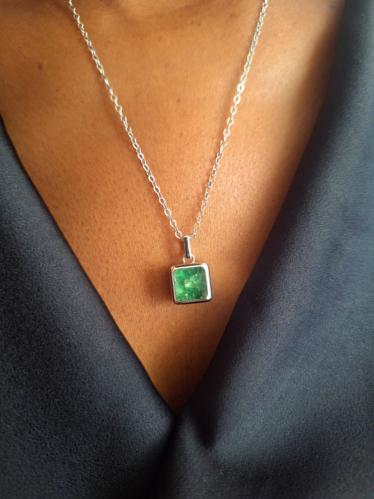 Silver Tsavorite & Rhodolite Ajabu Necklace