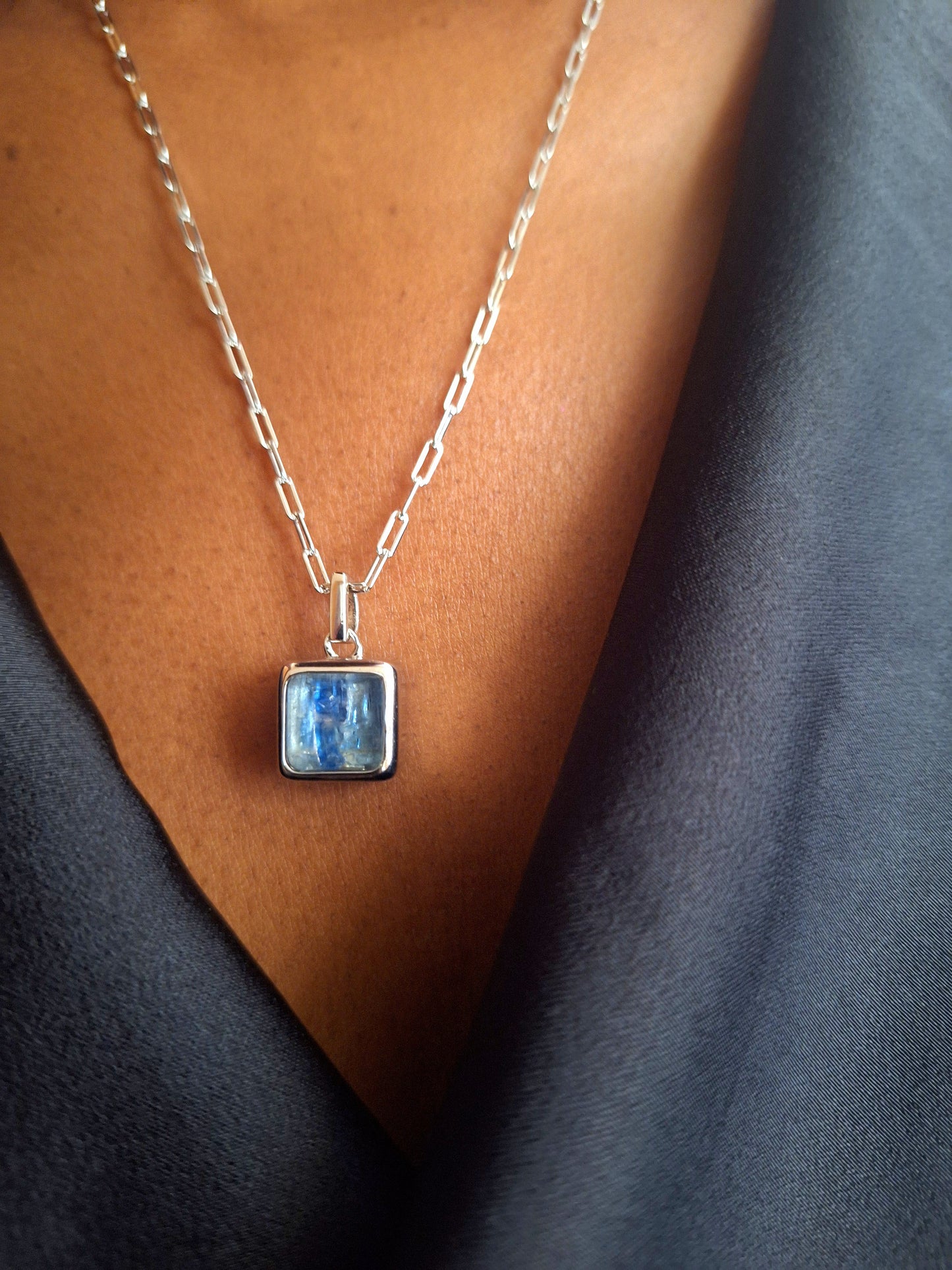 Silver Kyanite & Spessartine Ajabu Necklace