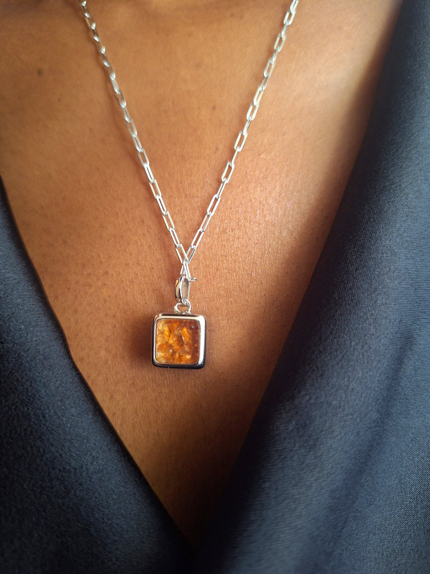 Silver Kyanite & Spessartine Ajabu Necklace
