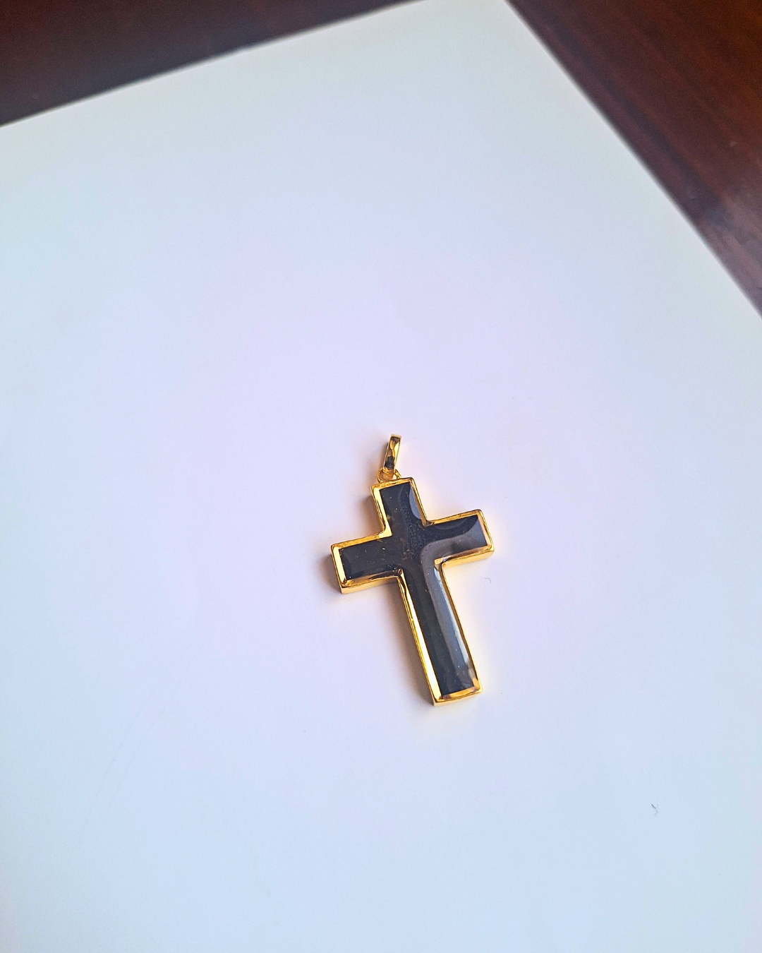 Gold Black Tourmaline Cross Pendant