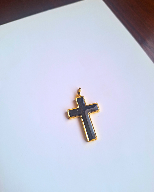 Gold Black Tourmaline Cross Pendant