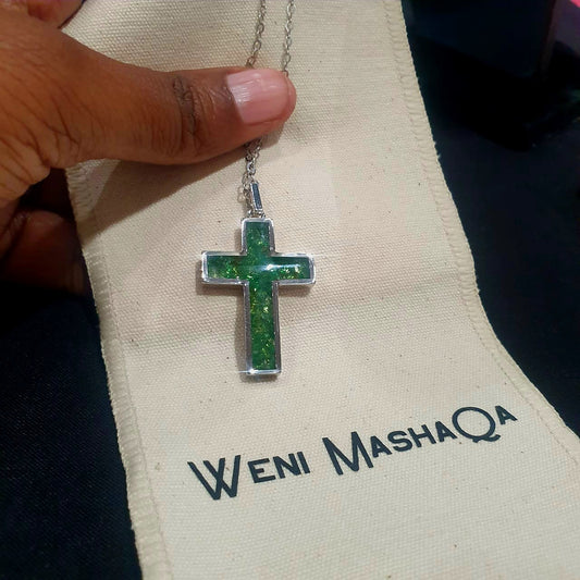 Silver Tsavorite Cross Necklace