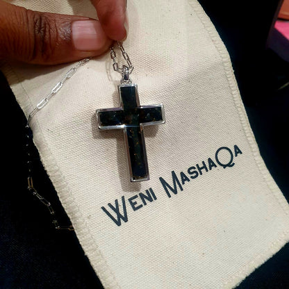 Silver Black Tourmaline Cross Necklace